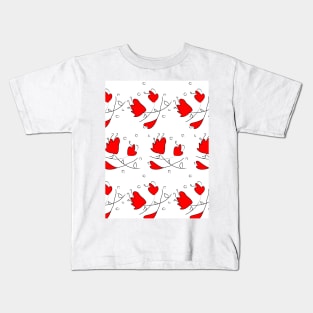 Red flowers on a white background, summer plants, poppies. Vector seamless pattern abstraction grunge. Kids T-Shirt